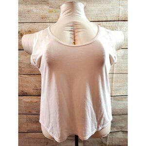 Light Peach Short Sleeve Crop Top with sheer Mesh Insets (2X)
